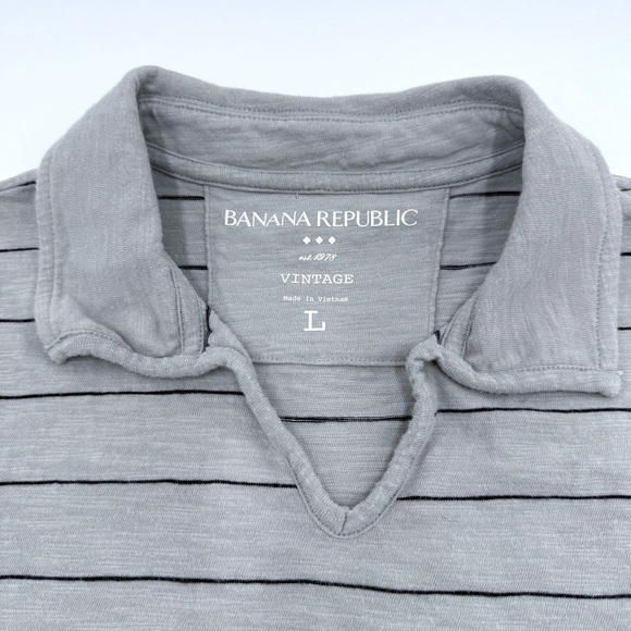 Banana Republic Men’s Vintage Slub Cotton Grey w/ Navy Stripes Polo Shirt Large - Picture 4 of 8